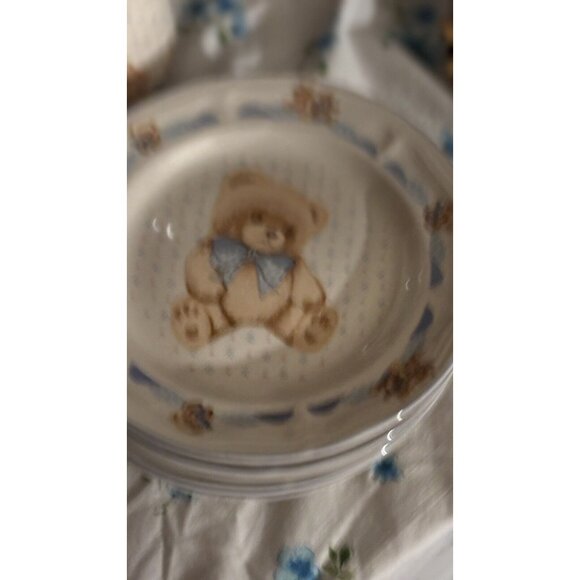 ~ Vintage Tienshan Stoneware Teddy Bear Pitcher Creamer Plates X5 80s  Sugar - Picture 7 of 8